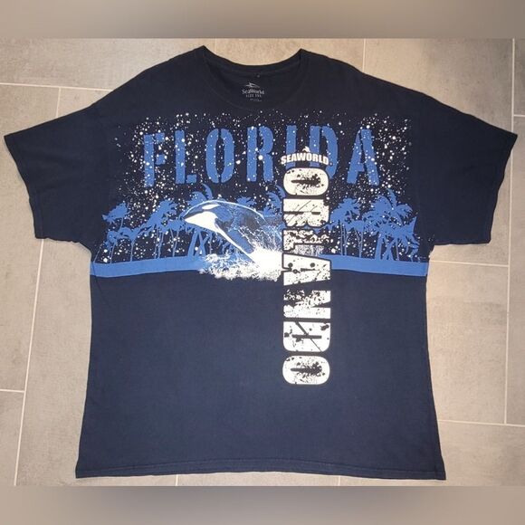 Vintage Sea World Mens T Shirt 3XL 90s Orlando Orca Wrap Around  Graphic Blue - Picture 1 of 4